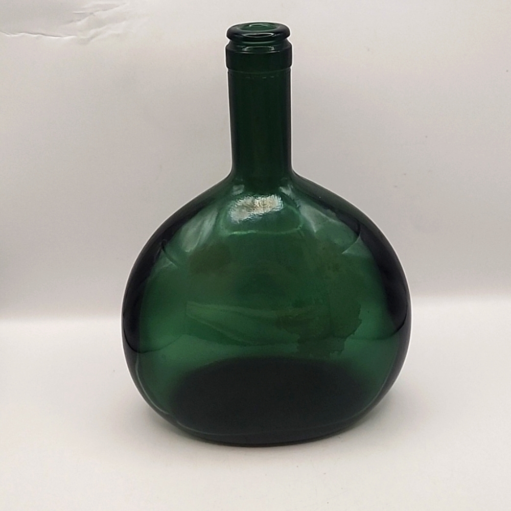 Vintage Green Glass Liquor Bottle 8.25"